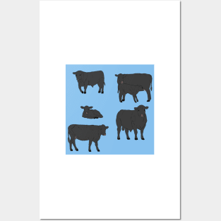 Angus Cattle Pattern Blue Posters and Art